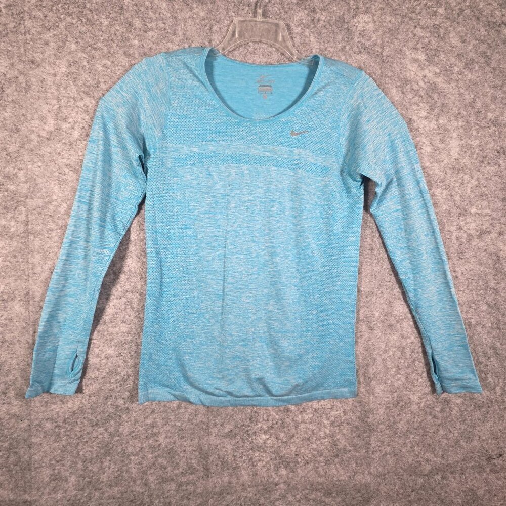 Nike Dri-Fit Women's Long Sleeve Knit Pullover Athletic Top Blue Size L